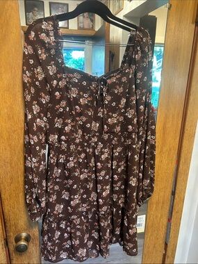 Kohl's Brown Floral sheer Long-Sleeve Dress